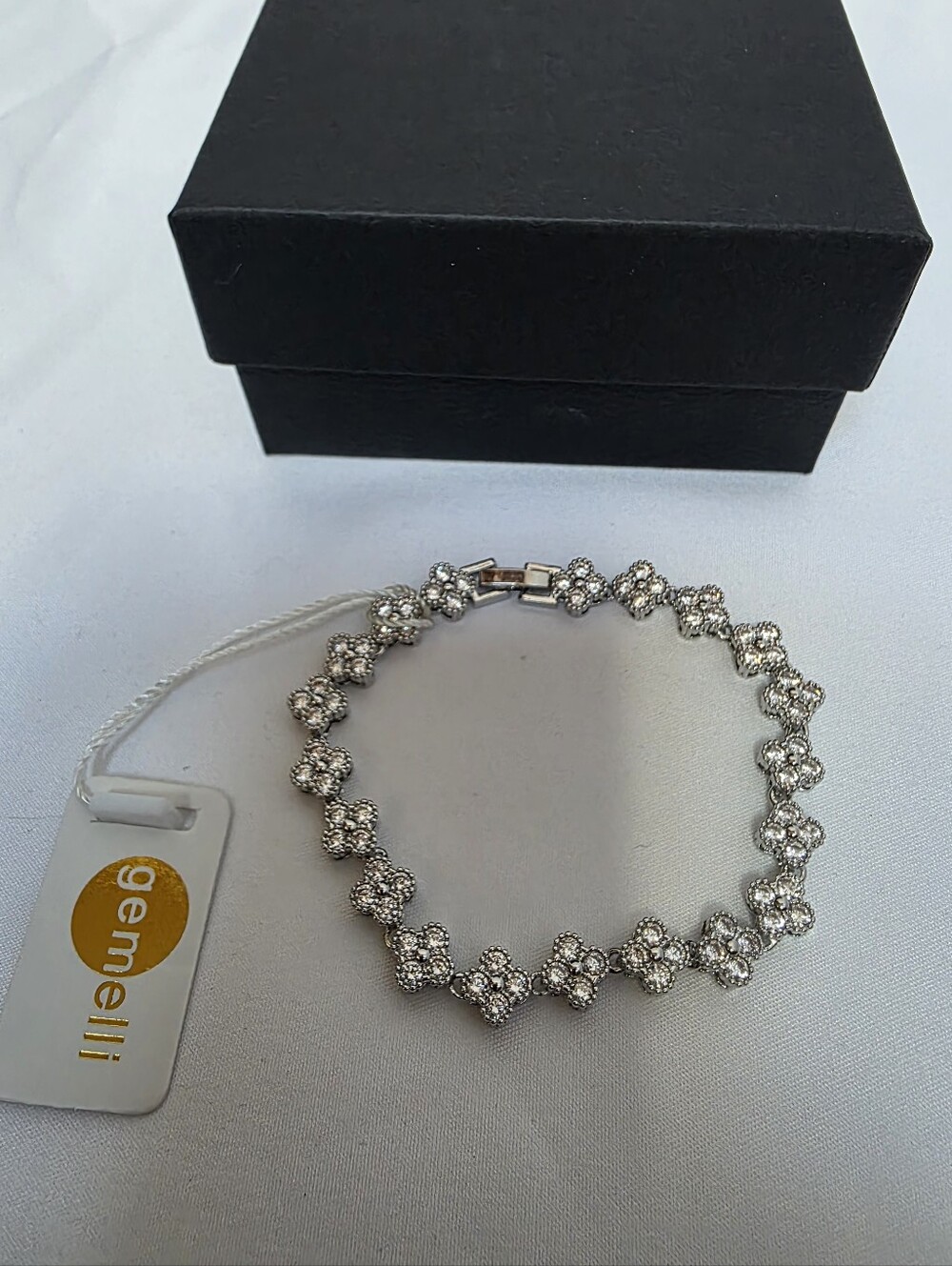 Gemelli Dollie Silver Floral Bracelet NWT 7.5" CZ Rhinestone